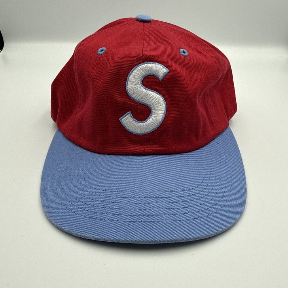 Supreme 2-Tone S Logo 6 Panel Hat (Red/Blue)